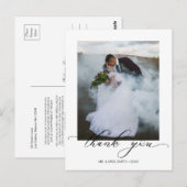 Elegante Kalligrafie-Schrift Hochzeitsfoto Danke Postkarte (Vorne/Hinten)
