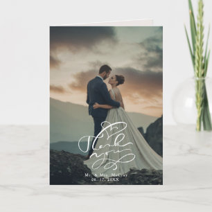 Elegante Kalligrafie-Schrift Hochzeitsfoto Dankeskarte
