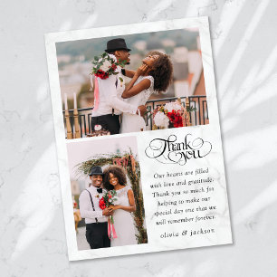 Elegante Kalligrafie-Schrift Marmor Foto Hochzeit Dankeskarte