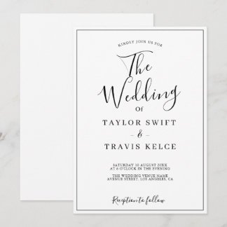Elegante Kalligrafie Schwarz-Weiß-Hochzeit  Einladung
