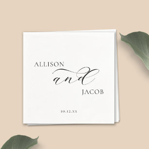 Elegante Kalligrafie Schwarz-Weiß-Hochzeit Serviette