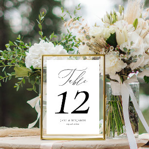 Elegante Kalligrafie Schwarz-Weiß-Luxus-Hochzeit Tischnummer