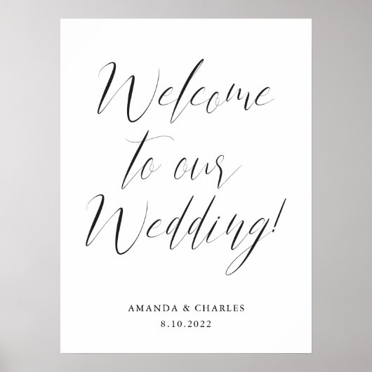 Elegante Kalligrafie Schwarz-weiß Wedding Willkomm Poster (Vorne)