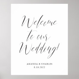 Elegante Kalligrafie Schwarz-weiß Wedding Willkomm Poster