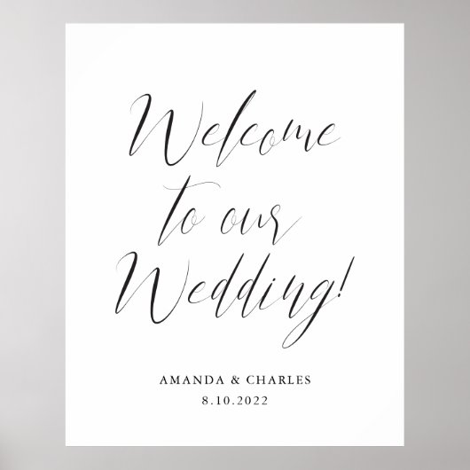 Elegante Kalligrafie Schwarz-weiß Wedding Willkomm Poster (Vorne)