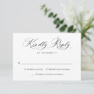 Elegante Kalligrafie Schwarz-weiße Minimalistische RSVP Karte