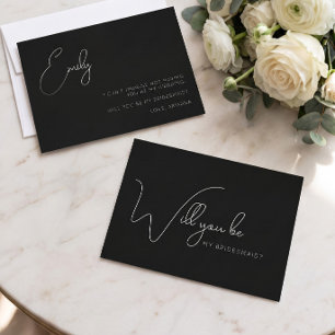 Elegante Kalligrafie Schwarze Brautjungfer-Einladu Dankeskarte