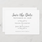Elegante Kalligrafie Script Delikate Romantik Grau Save The Date (Vorne/Hinten)