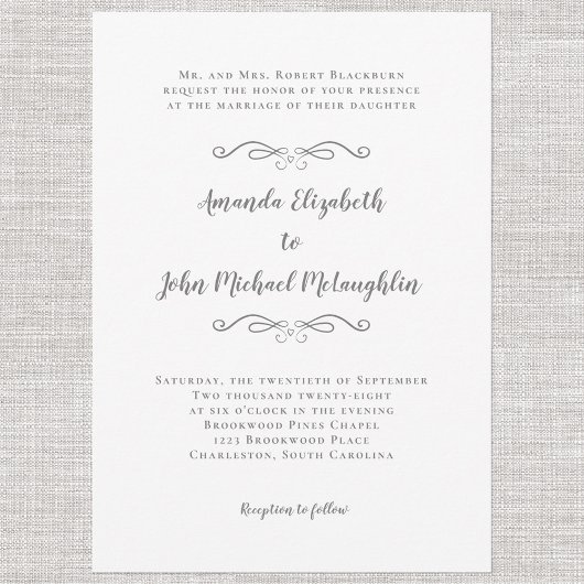 Elegante Kalligrafie Script Formal Wedding Gray Einladung