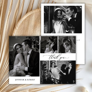 Elegante Kalligrafie-Script-Fotocollage-Hochzeit Dankeskarte