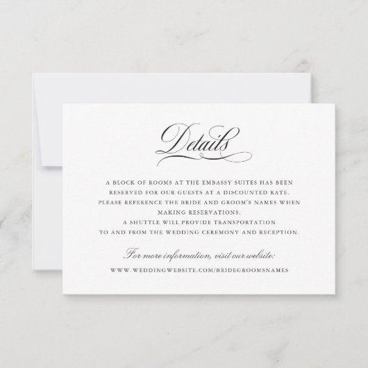 Elegante Kalligrafie Script-Hochzeitdetails Beilag Einladung (Vorderseite)