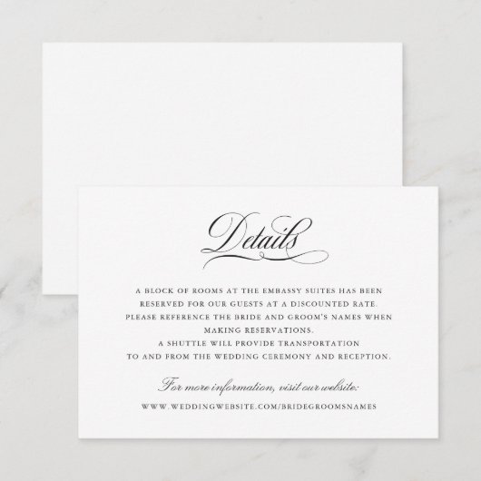 Elegante Kalligrafie Script-Hochzeitdetails Beilag Einladung (Vorne/Hinten)