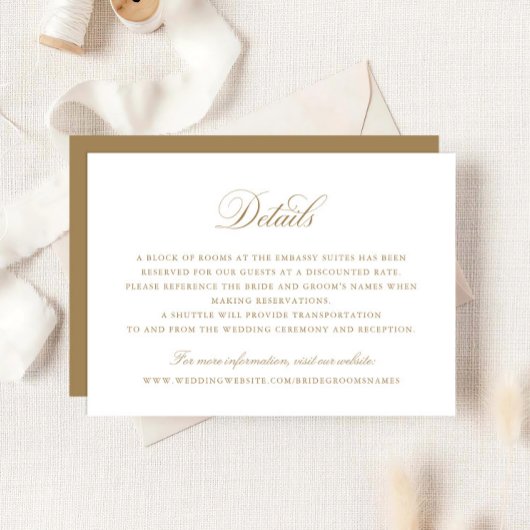 Elegante Kalligrafie Script-Hochzeitdetails Beilag Einladung