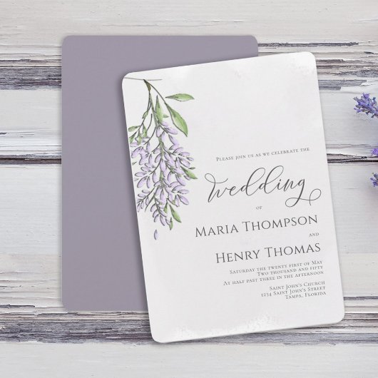 Elegante Kalligrafie Script Lavender Wedding Einladung
