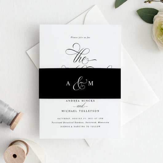 Elegante Kalligrafie Script Luxury Wedding Black Einladungsbanderole