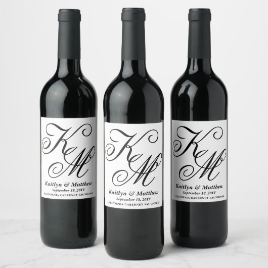 Elegante Kalligrafie Script Mit Monogramm Wedding Weinetikett (Flaschen)