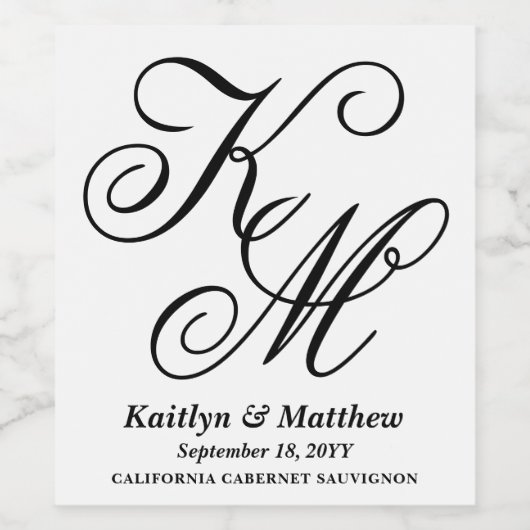 Elegante Kalligrafie Script Mit Monogramm Wedding Weinetikett (Einzelnes Label)