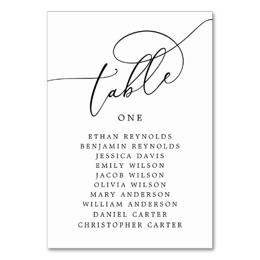 Elegante Kalligrafie Script Rustikale Hochzeit Tischnummer (Vorderseite)