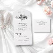 Elegante Kalligrafie Script Schwarz-Weiß-Hochzeit All In One Einladung