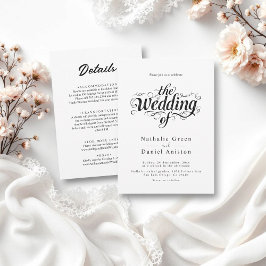 Elegante Kalligrafie Script Schwarz-Weiß-Hochzeit Einladung