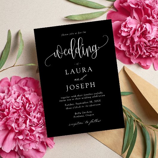 Elegante Kalligrafie Script Schwarz-Weiß-Hochzeit Einladung