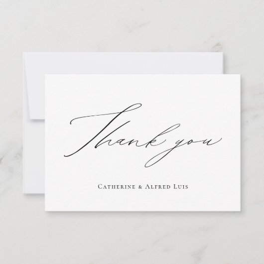 Elegante Kalligrafie Script Schwarz-weiß Wedding Dankeskarte (Vorderseite)