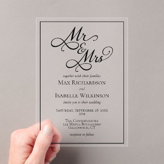 Elegante Kalligrafie Script Wedding Acryleinladungen (Insitu (Handheld))