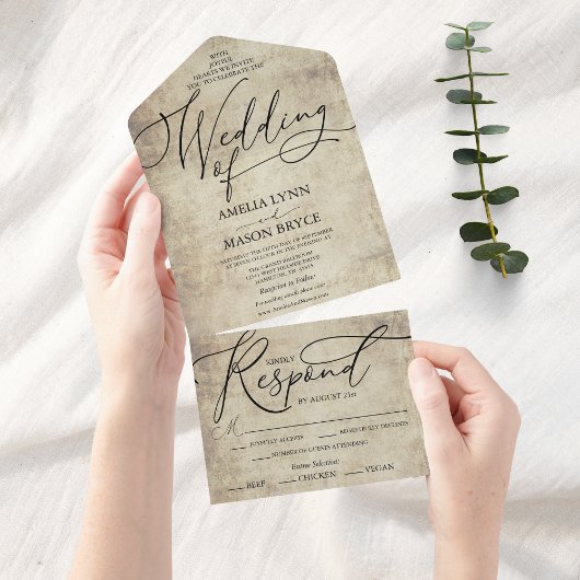 Elegante Kalligrafie Script Wedding All In One Einladung