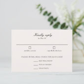 Elegante Kalligrafie Script Wedding Meal Choice RSVP Karte (Stehend Vorderseite)