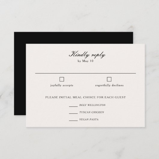 Elegante Kalligrafie Script Wedding Meal Choice RSVP Karte (Vorne/Hinten)
