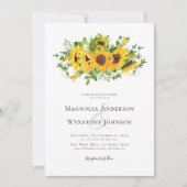 Elegante Kalligrafie-Sonnenblumen auf einer Hochze Einladung (Vorderseite)