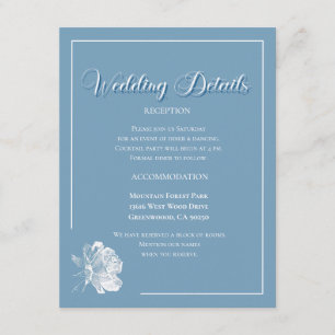 Elegante Kalligrafie Staubblau Florale Hochzeit Begleitkarte