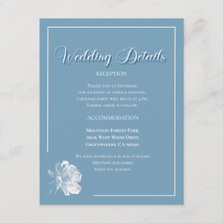Elegante Kalligrafie Staubblau Florale Hochzeit Begleitkarte
