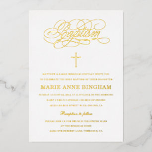Elegante Kalligrafie Taufe Gold Folieneinladung