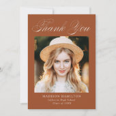 Elegante Kalligrafie Terracotta Foto Abschluss Dankeskarte (Vorderseite)