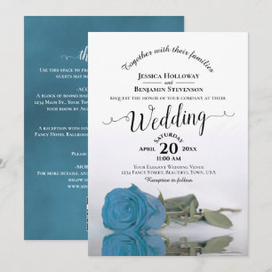 Elegante Kalligrafie Türkisrose QR-Code Hochzeit Einladung