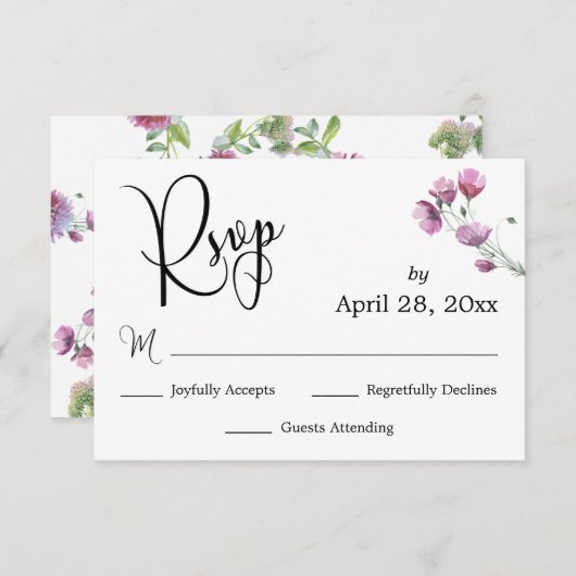 Elegante Kalligrafie UAWG Wasserfarben Wildblume RSVP Karte (Vorne/Hinten)