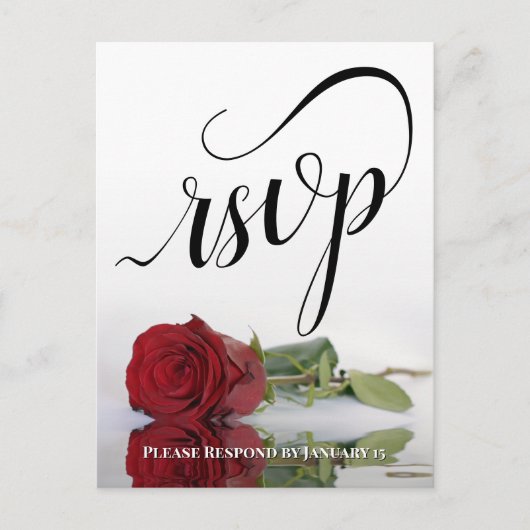 Elegante Kalligrafie und Rote Rose Wedding RSVP Postkarte (Vorderseite)