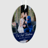 Elegante Kalligrafie Unser erstes Weihnachtsblau Ornament (Vorderseite)