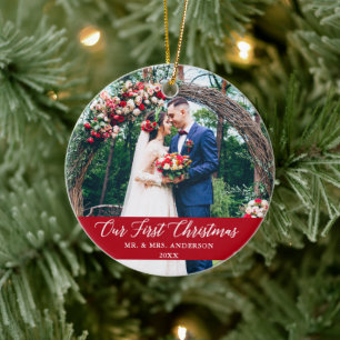Elegante Kalligrafie Unser erstes Weihnachtsfest-F Keramik Ornament