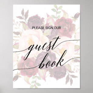 Elegante Kalligrafie verblasste Blumengästerbuchsi Poster