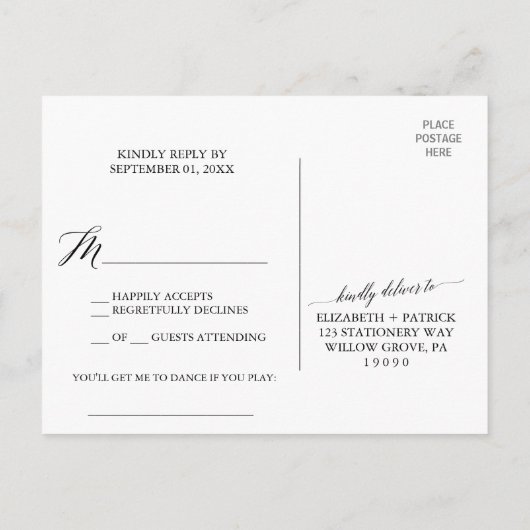 Elegante Kalligrafie verblasste Blütenlieder-Anfra Einladungspostkarte (Rückseite)