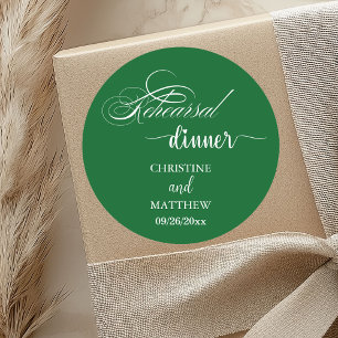 Elegante Kalligrafie Waldgrün Probedinner Runder Aufkleber