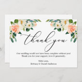 Elegante Kalligrafie Wasserfarbe Korallenweiße Flo Dankeskarte (Vorne/Hinten)