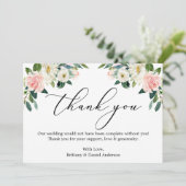 Elegante Kalligrafie Wasserfarbe Rosa Weiße Blüte Dankeskarte (Stehend Vorderseite)