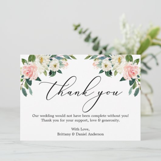 Elegante Kalligrafie Wasserfarbe Rosa Weiße Blüte Dankeskarte (Stehend Vorderseite)