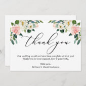 Elegante Kalligrafie Wasserfarbe Rosa Weiße Blüte Dankeskarte (Vorne/Hinten)