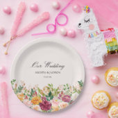 Elegante Kalligrafie Wasserfarben Rose Blume Hochz Pappteller (Party)