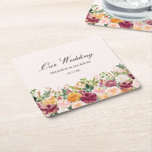 Elegante Kalligrafie Wasserfarben Rose Blume Hochz Rechteckiger Pappuntersetzer (angewinkelt)