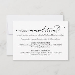 Elegante Kalligrafie Wedding Hotel Unterkünfte RSVP Karte